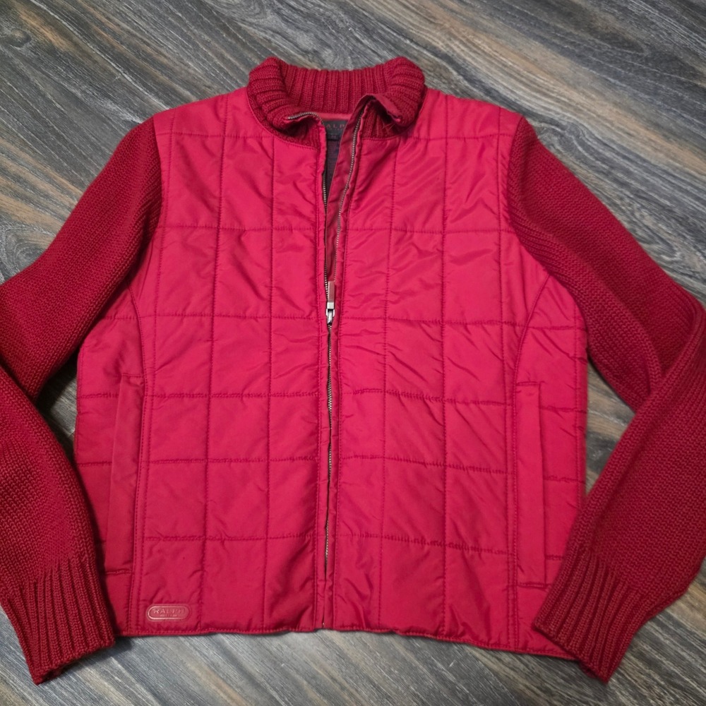 Ralph Lauren Womens‎ Red Hybrid Quilted Lambswool Knit Zip Jacket Size M